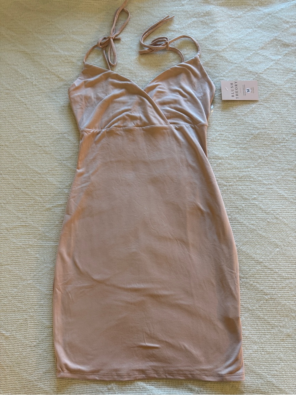 Blush Theory Halter Bodycon Mini Tan NWT Size M with tie straps